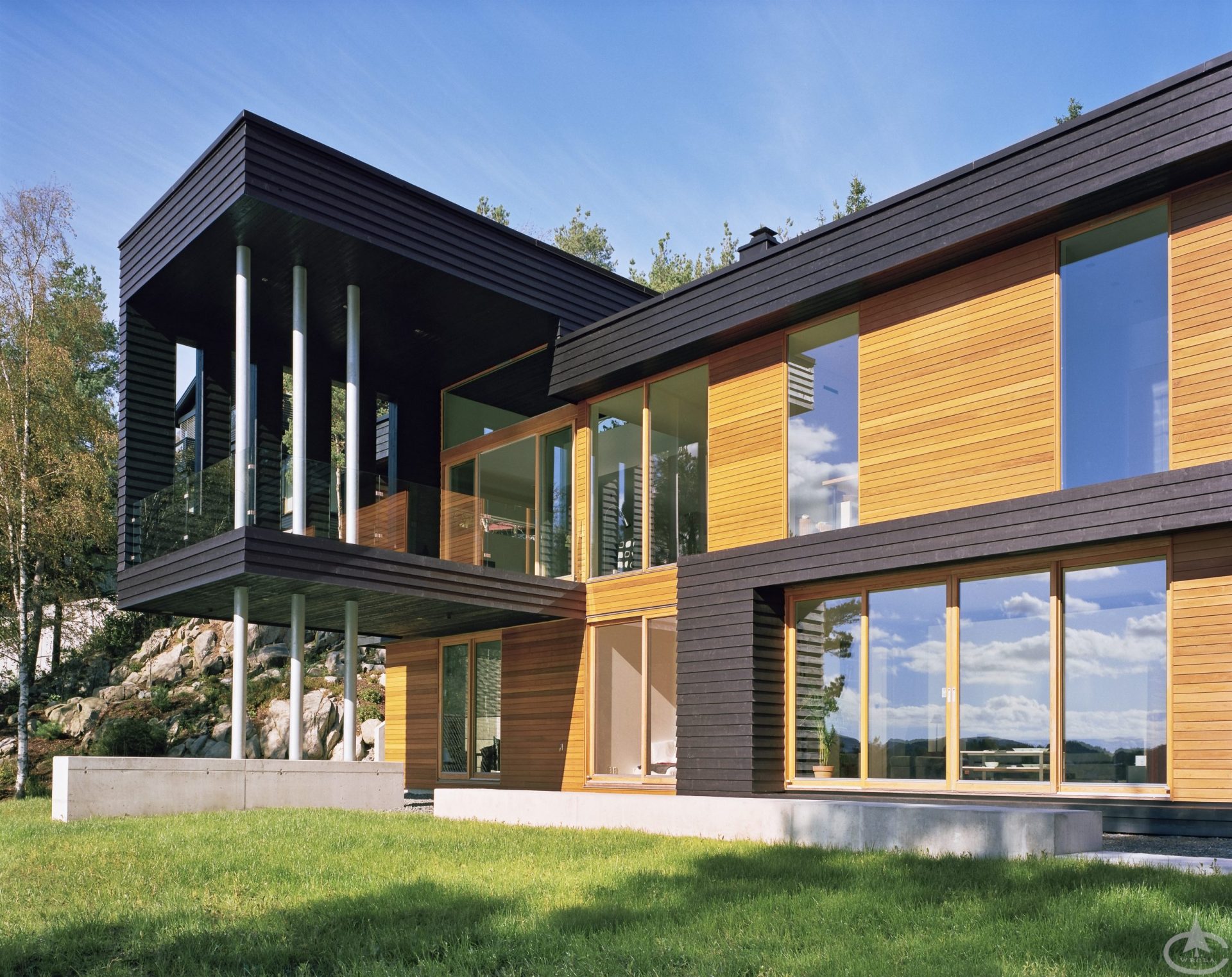 A modern luxury house made from cedar wood