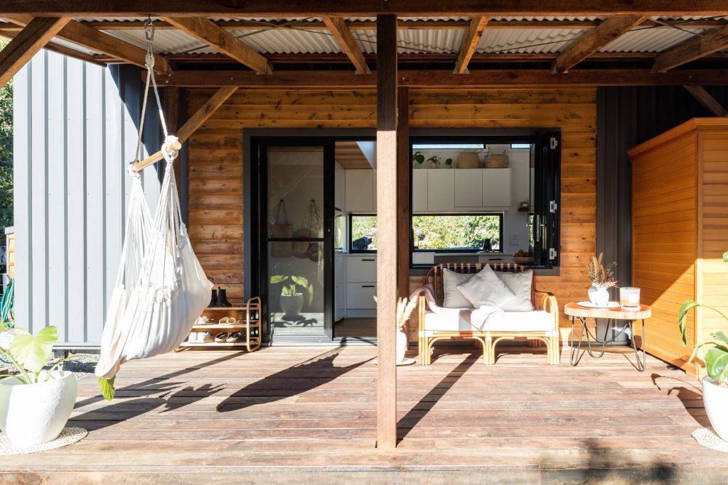 A hammock in an outdoor space